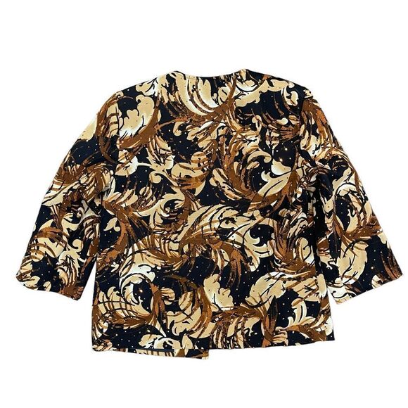 Alfred Dunner Open Blazer Brown Cream Abstract Floral Metallic Jacket Women's 8 - Picture 2 of 9